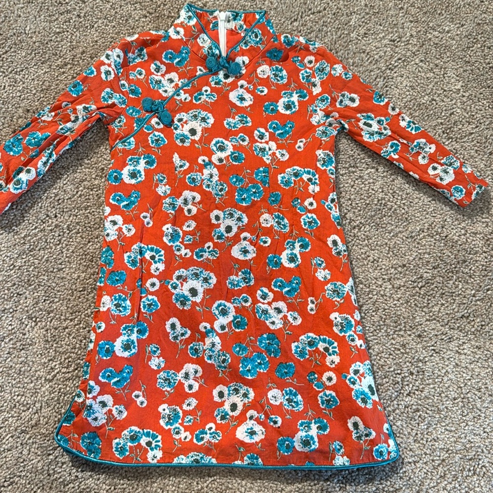 Floral Kids Dress - Orange and Blue